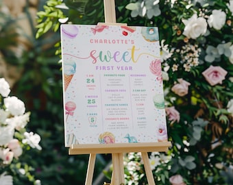 Letrero de primer cumpleaños, letrero editable para el primer cumpleaños de una niña, letrero de decoración para el primer cumpleaños imprimible, descarga instantánea, A123