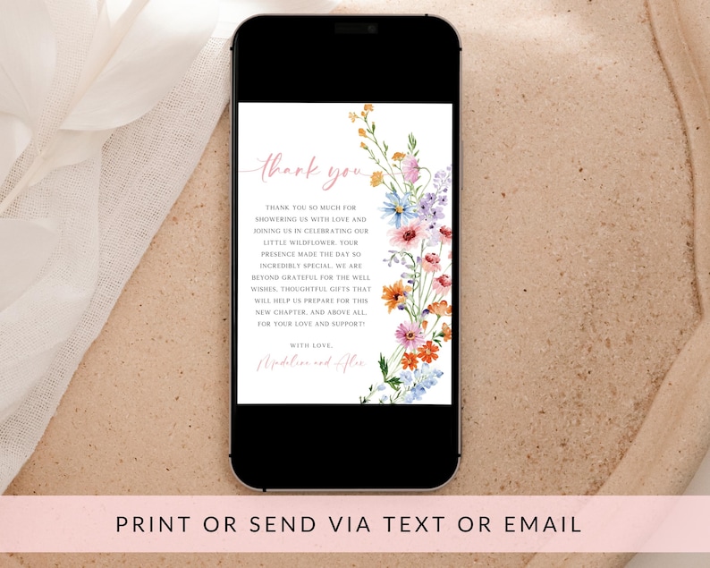 Wildflower Thank You Card Template, Editable Baby in Bloom Thank You ...