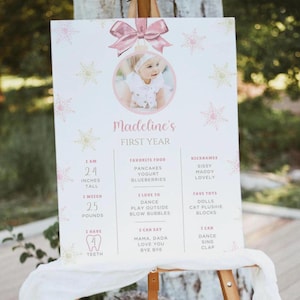 Winter Onederland Sign, Editable Girl First Birthday Milestone Board, Printable Winter Onederland Birthday Girl Decoration, A118