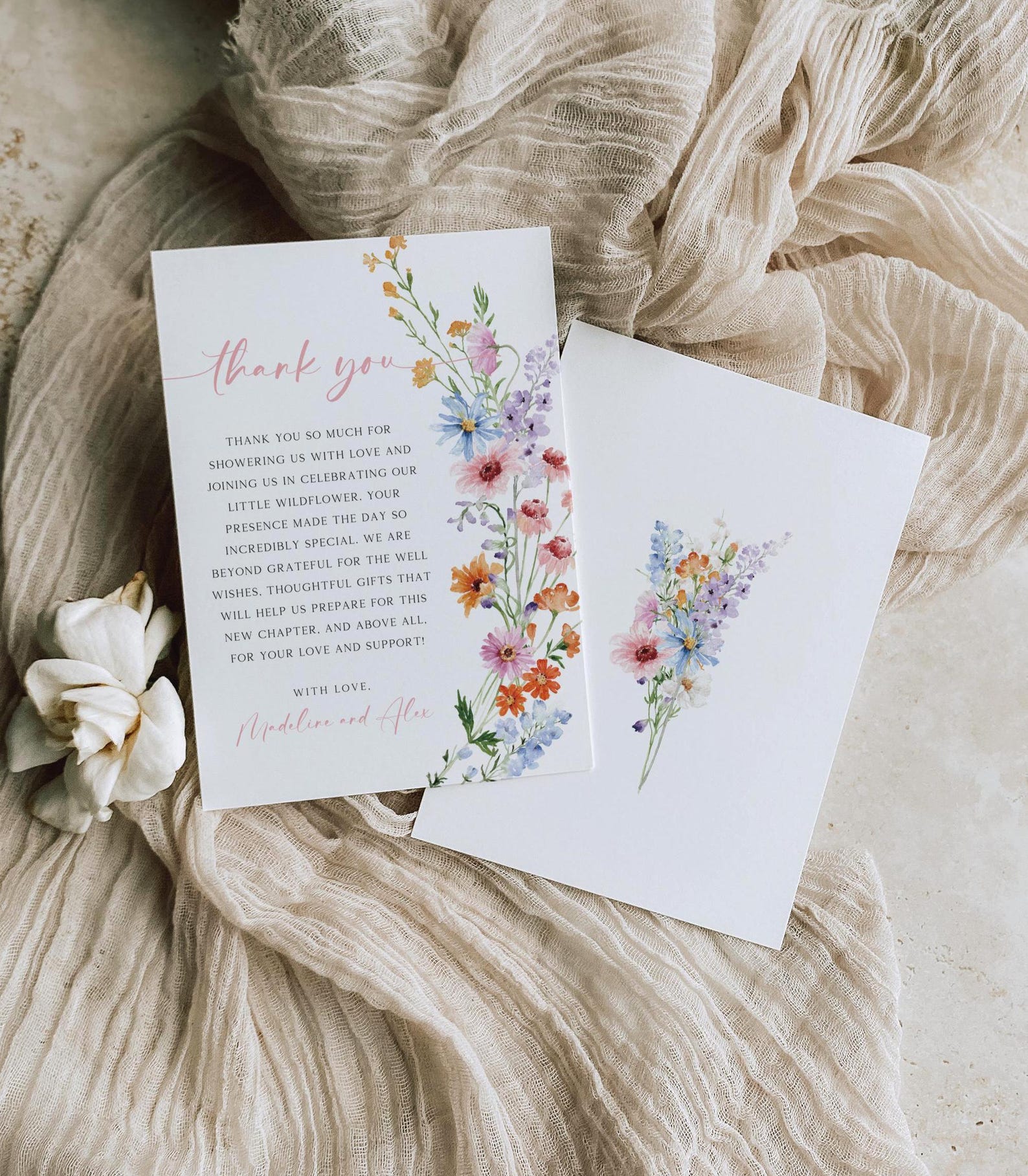 Wildflower Thank You Card Template, Editable Baby in Bloom Thank You ...