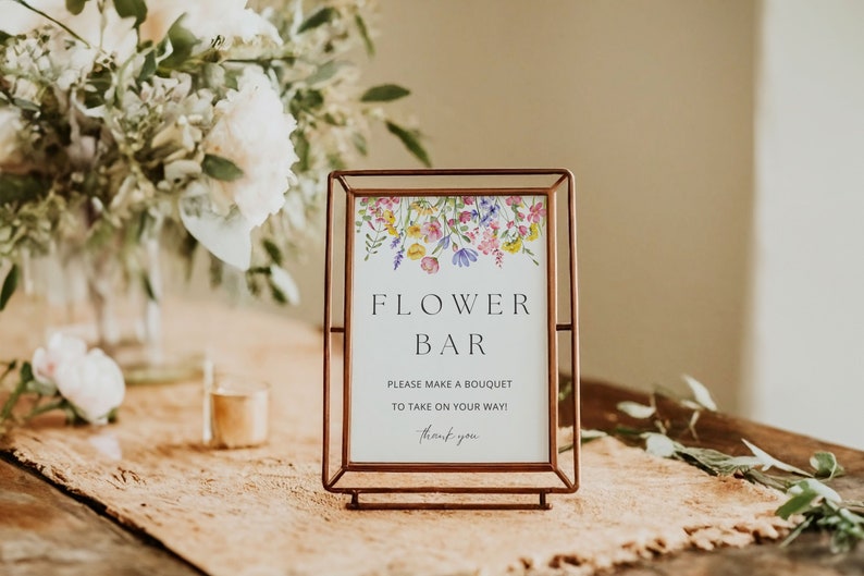 Flower Bar Sign in Baby in Bloom Theme. Includes colorful flower design on top with instructions on the bottom.