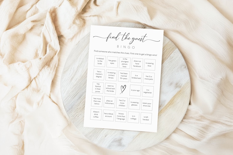 Photo shows bingo printable game laying flat on a board.