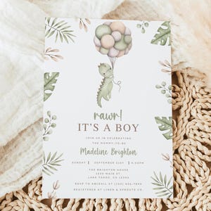 Dinosaur Baby Shower Invitation, Editable Dino Invitation Template, Printable Baby Boy Shower Invite