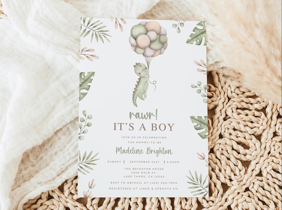 Dinosaur Baby Shower Invitation, Editable Dino Invitation Template, Printable Baby Boy Shower Invite A139