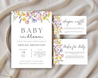 Baby in Bloom Invitation Set, Printable Girl Baby Shower Invitations, Editable Baby in Bloom Invite, Digital Invitation Templates, A12