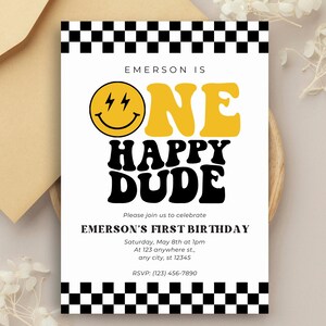 photo shows the one happy dude invitation laying flat.