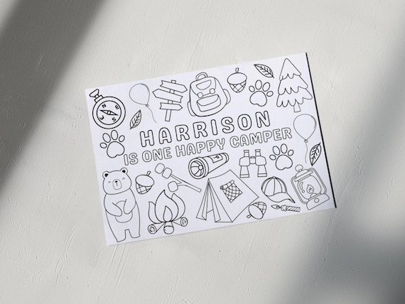 One Happy Camper Coloring Page, Editable First Birthday Boy Activity Page, Printable 1st Birthday Boy Coloring Sheet