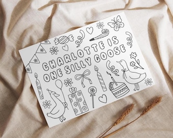 One Silly Goose Birthday Coloring Page, Editable First Birthday Activity A136