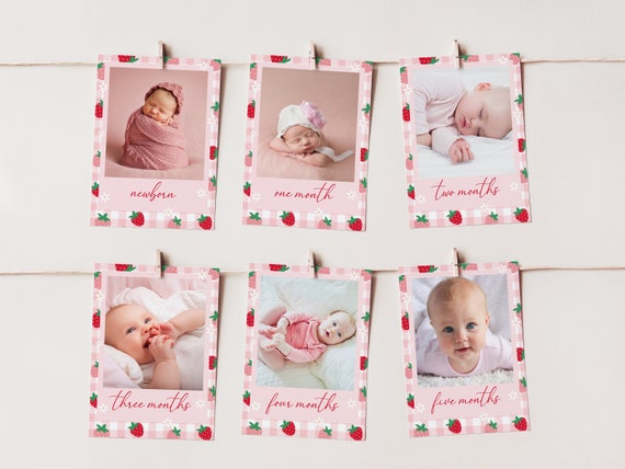 Berry First Birthday Banner, Milestone Cards with Photos, Strawberry 1st Birthday Girl Decor, Printable Berry First Birthday Decorations A14