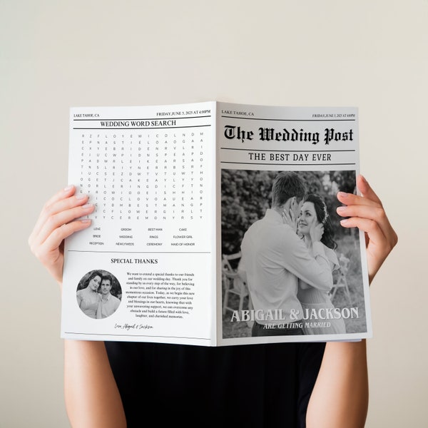 Wedding Newspaper Template, Printable Wedding Program, Wedding Word Search, Wedding Timeline Template, Editable Wedding Ceremony Program