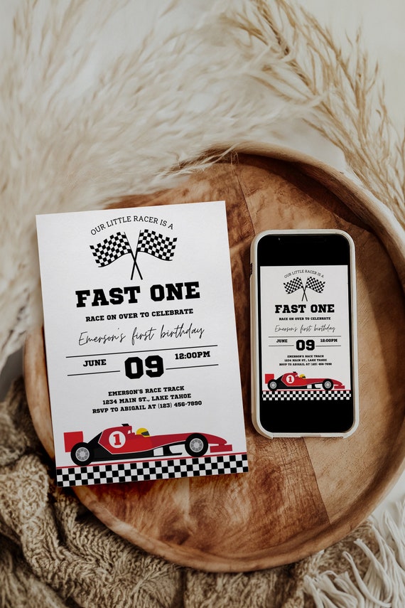 Fast One Birthday Invitation, Printable Race Car Birthday Invite, Editable 1st Birthday Boy Party Invitation First Birthday A15