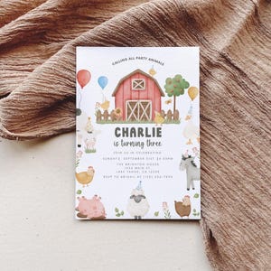 Modèle d'invitation d'anniversaire à la ferme, faire-parts de fête d'anniversaire animaux de la ferme modifiables, carte d'invitation de fête d'anniversaire pour enfants imprimable