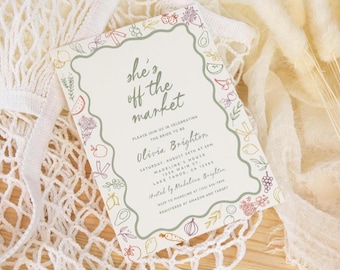 Modèle d&#39;invitation de douche nuptiale elle hors du marché, invitation imprimable frais de sortie du marché, douche nuptiale du marché fermier modifiable A126