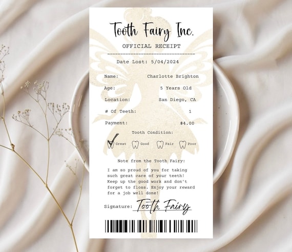 Tooth Fairy Receipt, Editable Tooth Fairy Note, Lost Tooth Report Template, First Tooth Fairy Visit, Tooth Record Instant Download