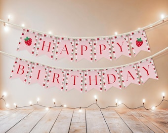Beere Erster Geburtstag alles Gute zum Geburtstag Banner, bedruckbare Beere Dekoration zum ersten Geburtstag, Erdbeere erste Geburtstagsparty, A14
