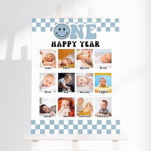 Affiche d'étape importante One Happy Dude, signe d'étape importante modifiable pour le premier anniversaire de bébé, affiche imprimable du 1er anniversaire, panneau d'étape, A13