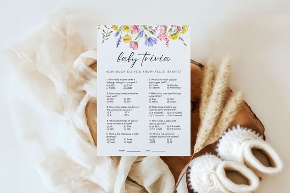 Baby Trivia Baby Shower Game, Printable Wildflower Baby Shower Activity, Editable Baby in Bloom Baby Shower Template, A12