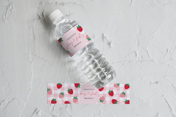 Berry First Birthday Water Bottle Labels, Editable Personalized Strawberry Birthday Decor, Berry First Birthday Printable, A14