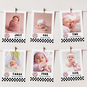 Bannière d'étape une fille heureuse, cartes d'étape imprimables pour le 1er anniversaire d'une fille, bannière photo modifiable pour le premier anniversaire de fille, A116