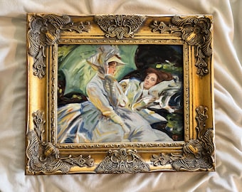 French Impressionist Oil Painting Original | Elegant Feminine Portrait Art | Antique Style Gold Framed Painting