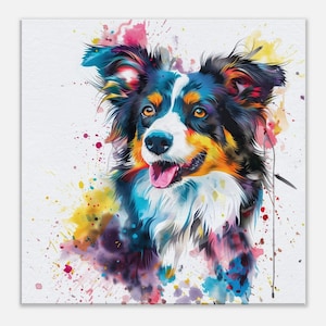 Colourful Border Collie Canvas Wall Art, Border Collie Canvas, Border Collie Wall Art, Border Collie Home Decor, Dog Canvas, Watercolour Dog