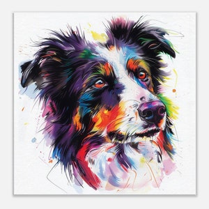Colourful Border Collie Canvas Wall Art, Border Collie Canvas, Border Collie Wall Art, Border Collie Home Decor, Dog Canvas, Watercolour Dog