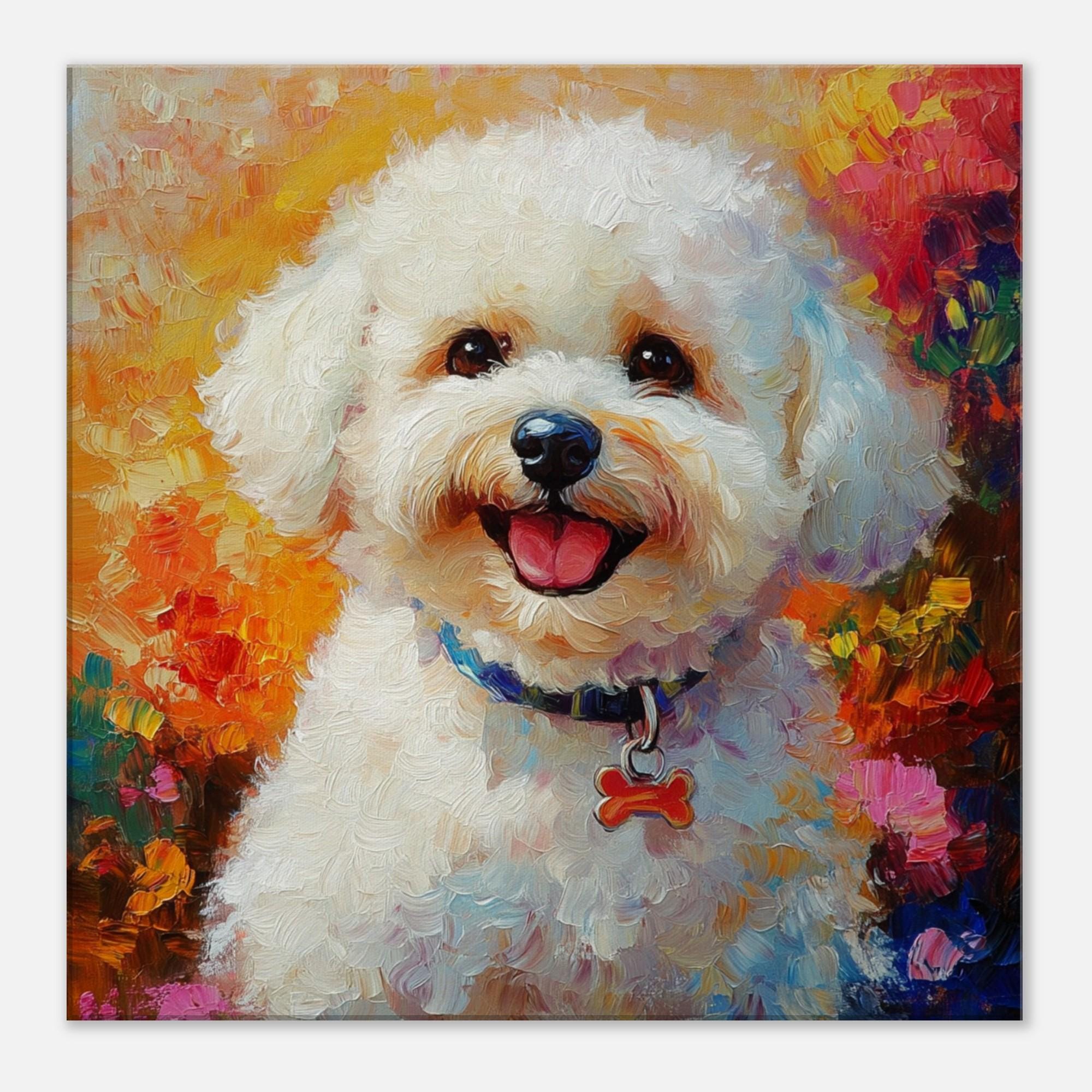 カラフルなビションフリーゼ犬の肖像画キャンバスウォールアート