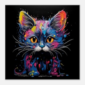 Colourful Cat Canvas Wall Art, Cat Canvas, Cat Wall Art, Cat Home Decor, Cat Print, Colourful Cat Canvas, Cute Cat Canvas, Cute Cat Wall Art