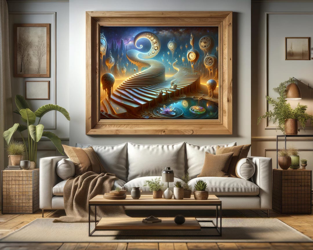 Surreal Staircase Ascends Through Dreamscape With Melting Clocks ...