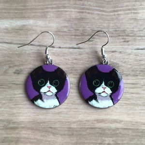 Black Cat Dangle Earrings: Silver Plated Enamel Charms, Cat Lover Gift