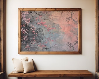 Wabi Sabi Cherry Blossom Wall Art Print, Summer Print, Abstract Art, Floral Print, Rustic Art, Spring Print, Landscape Oil Painting