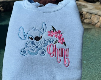 Lilo And Stitch Custom Embroidered Sweatshirt, Couple Embroidered Sweatshirt, Anniversary Embroidered Sweatshirt Hoodie, Valentine's Gift