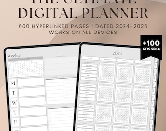 Planificador digital completo 2024-2026: semanal, mensual y adaptado para personas con TDAH para iPad, Android y Notability.