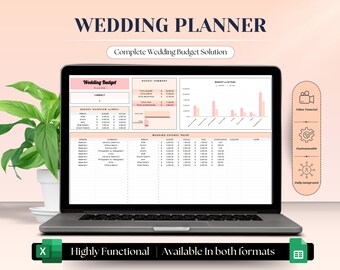 Planificador digital de presupuesto para bodas: Plantilla de Excel y Hojas de Cálculo de Google / Organizador de seguimiento de gastos