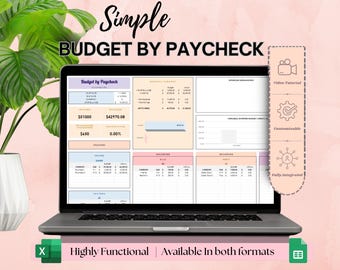 Hoja de cálculo de presupuesto completo por nómina para Hojas de cálculo de Google y Excel - Seguimiento de finanzas personales