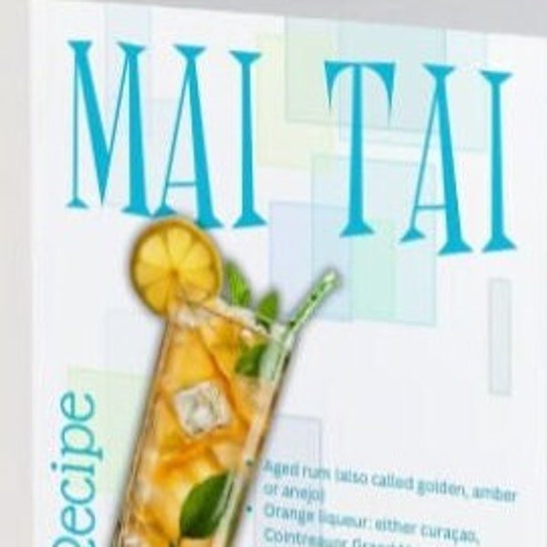 Mai Tai Cocktail Recipe Greeting or Invitation Card, Folded Size 5x7”, Digital Download, Blank Inside