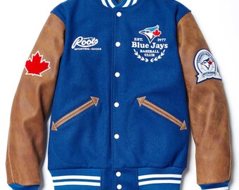 Toronto Roots Blue Jays Baseball Jacket Mens Blue Lettrman Varsity Jacket