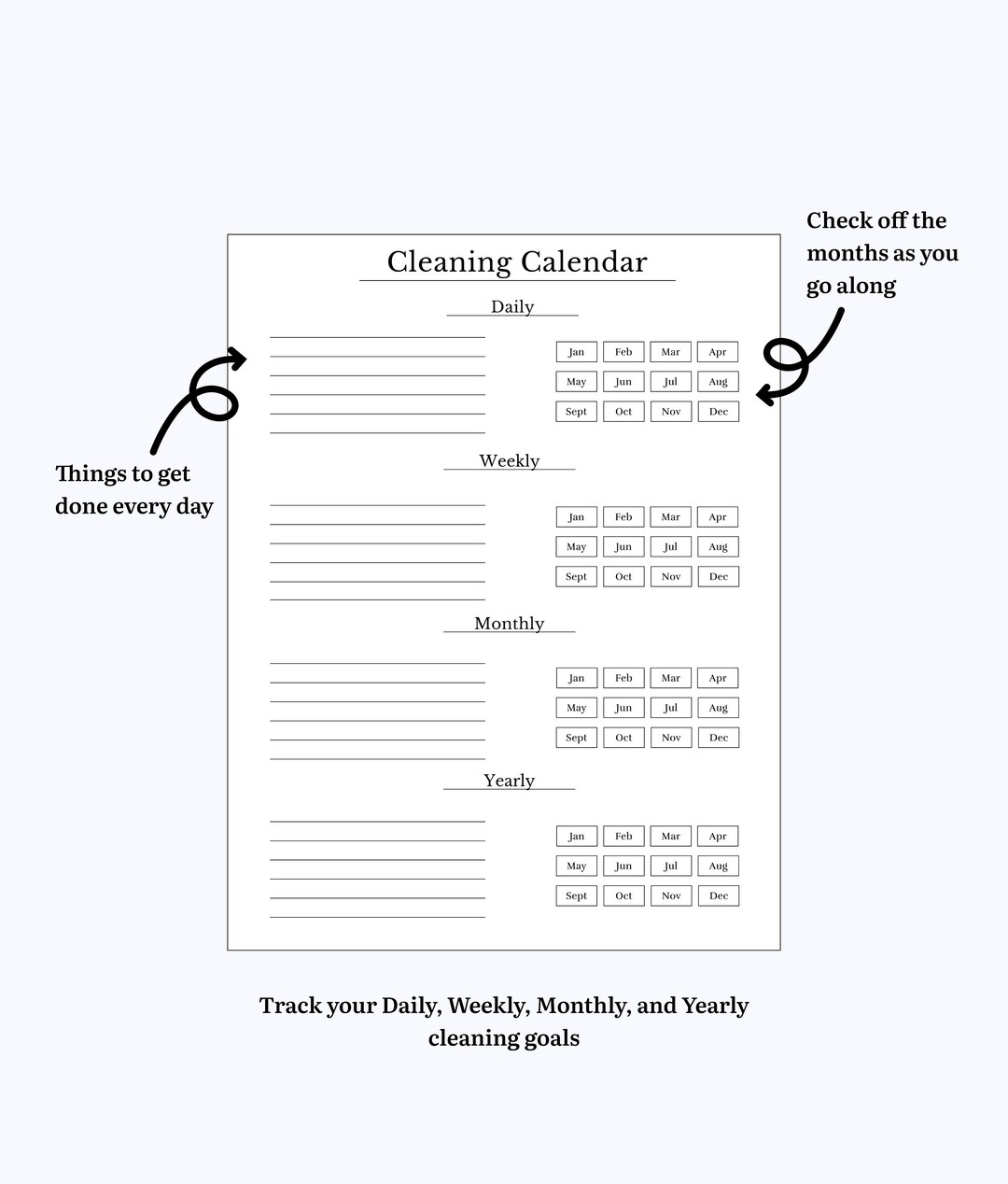Printable Cleaning Calendar - Standard Size (8.5in X 11in) - ADHD ...