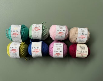 Gazzal Baby Cotton Yarn 25gr 82metros, para Amigurumi y otros proyectos de crochet, mezcla de algodón y acrílico