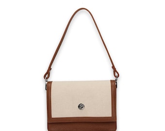 Bonfanti shoulder bag Italian leather cotton canvas structured bag Brown
