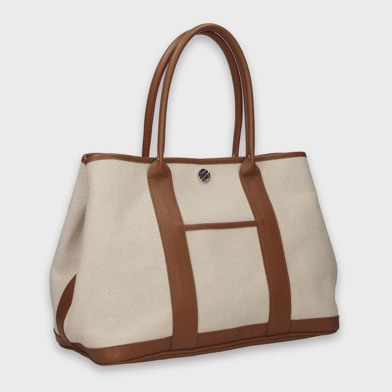 Bonfanti Quiet luxury Italian leather canvas tote handbag Large immagine 2