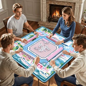 Tapete de Mahjong Tropical Costero con Reglas - Accesorios de Aprendizaje para Principiantes, Regalos de Mahjong para Casa de Playa, SE ENVÍA ENROLLADO imagen 2