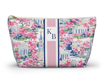 Paris Cherry Blossom Mahjong Tile Bag - Personalized Cosmetic Pouch, Travel Makeup Bag, Custom Chinoiserie Game Night Gift for Mahj Player