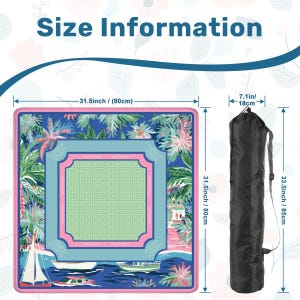 Coastal Palm Beach Mahjong Mat with Rules - Luxury Nautical Sailboat Table Protector, Preppy Blue & Pink Travel Mat with Bag, Mah jongg Gift image 4