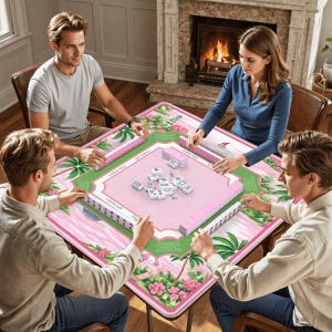 Pink Regatta Coastal Mahjong Mat – Preppy Sailing Accessories, Nautical Hostess Gift, Instructional Rules Mat, SHIPS ROLLED image 2