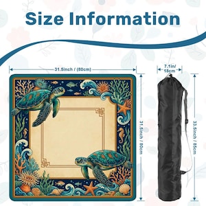 Coastal Sea Turtle Mahjong Mat with Bag – Tropical Botanical Style – 31.5" Noise Reducing Table Topper Protector, Luxury Mahjong Player Gift image 4