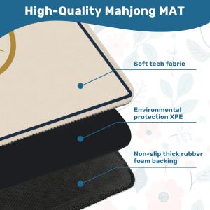 Compass Rose Mahjong Mat - Nautical Navy Gold Table Cover, Coastal Estate Decor, Luxury Gift for Mahj Players, Non-Slip Fabric Mat image 5