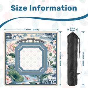 Tapete de Mahjong con Reglas y Diseño de Jardín de Koi de Loto - Mantel Botánico Pabellón Chinoiserie, Regalo Elegante y Lujoso, Tapete de Calidad Profesional con Bolsa imagen 4