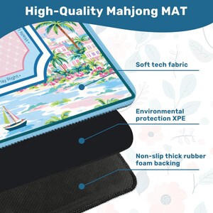 Tropical Palm Beach Mahjong Mat - Preppy Pink and Blue Coastal Table Protector, Nautical Sailboat Game Night Accessories, Mahj Mat with Bag image 5