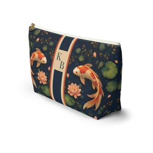 Koi Pond Personalized Mahjong Tile Bag - Custom Monogram Chinoiserie Pouch, Koi Fish & Lotus Floral Game Night Case, Travel Organizer image 6